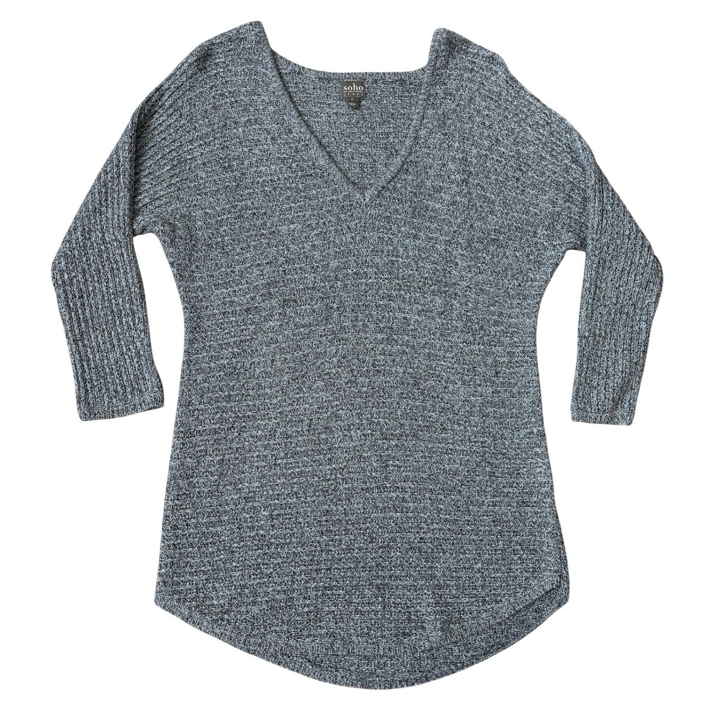 Soho Jeans Marled Fisherman V-Neck Knit Sweater M Boho Grunge Costal Grandma